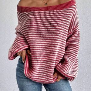 SHEIN Off-Shoulder Sweater - Red and White